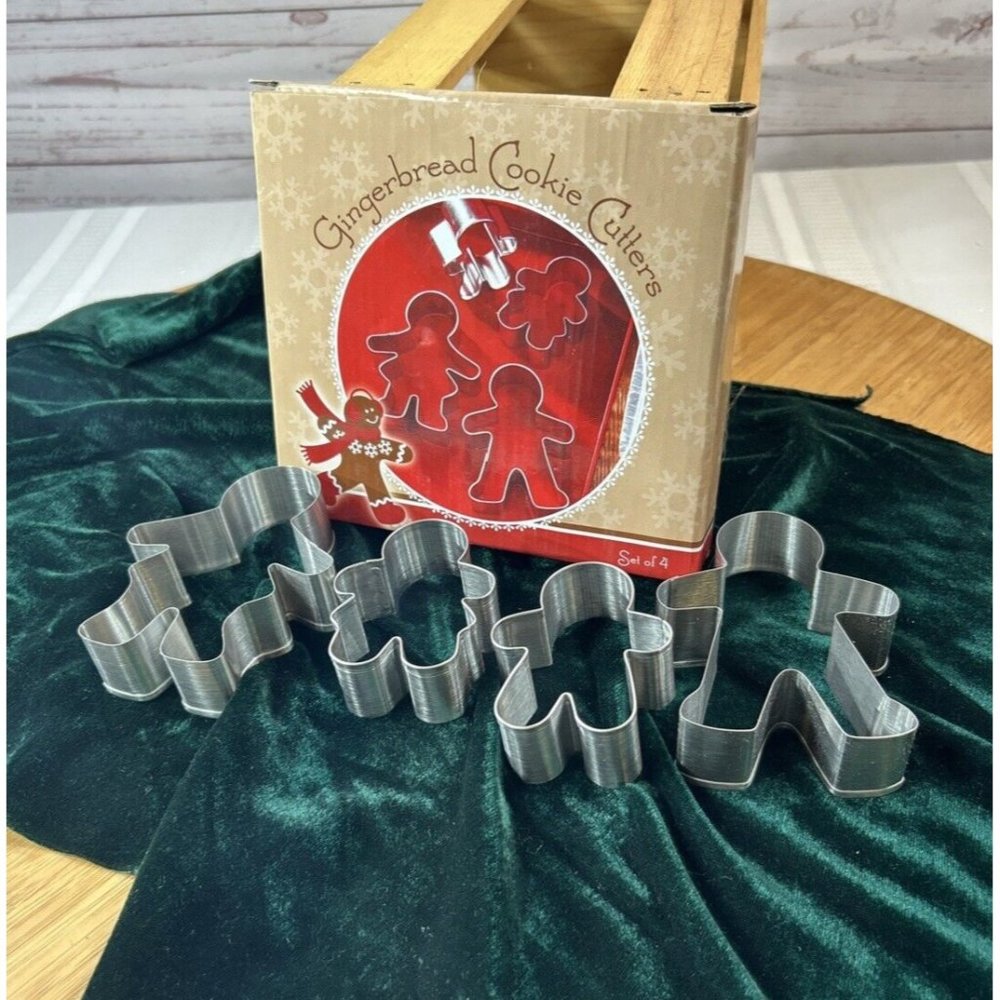 Set of Four Gingerbread Family Metal Cookie Cutters New in Box Great American